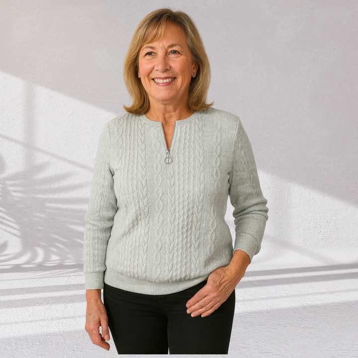 Emma | Women zip-up cable knit sweater