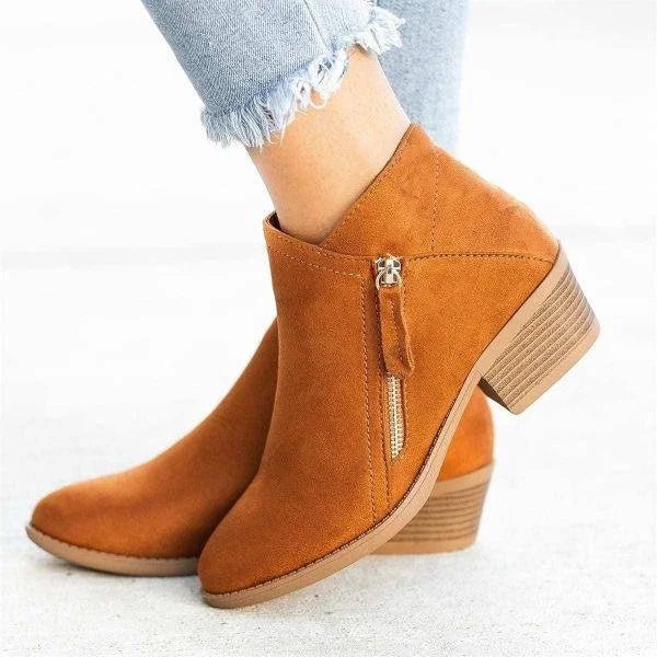 Women’s Ankle Boots – Side-Zip Design with Low Heel