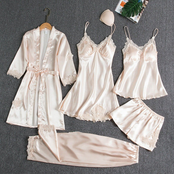 Rebecca | 5-Piece Silk Lace Nightwear Set